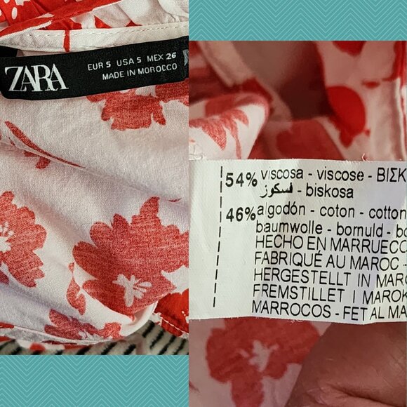 Zara White Red Floral Print Peplum Crop Top - Picture 5 of 5